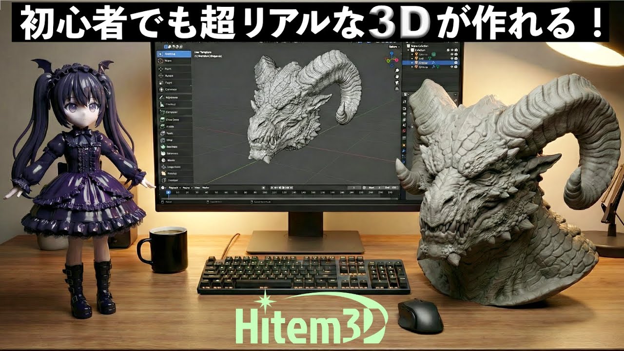 【革命的】初心者でも1分で超リアルな3Dが作れる！AIが画像から3Dを生成Hitem 3Dレビュー｜3Dプリント フィギュア制作 Blender