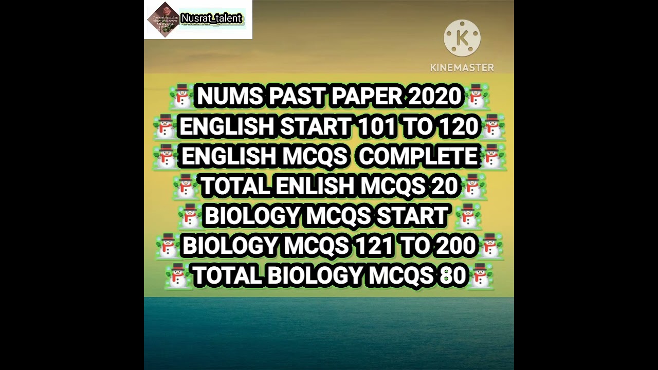 NUMS PAST PAPER 2020 ENGLISH AND BIOLOGY SOLVE QUESTIONS 101 TO 130 MDCAT AND OTHERDEPARTMENTS MCQS
