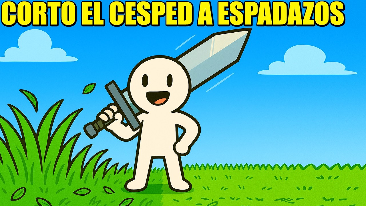 CORTO EL CESPED CON UNA ESPADA
