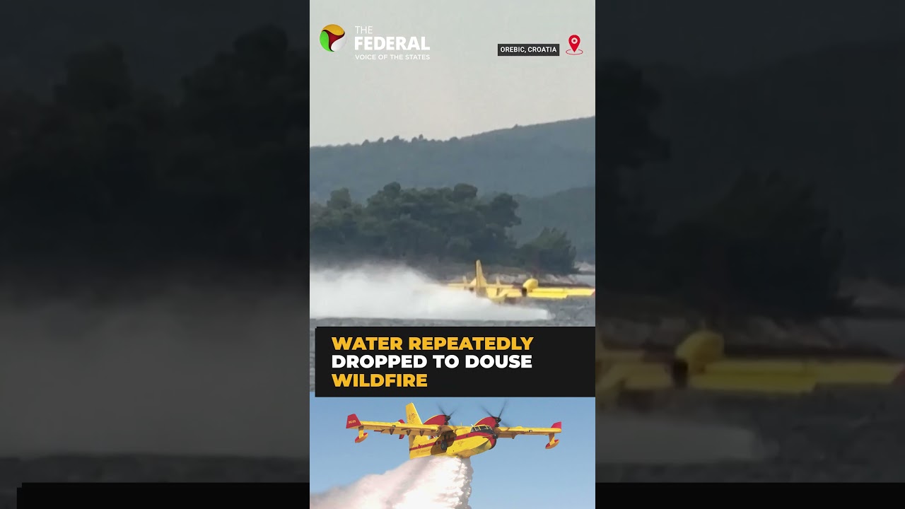 Firefighting aircraft fight wildfire at Croatia port town | #shorts