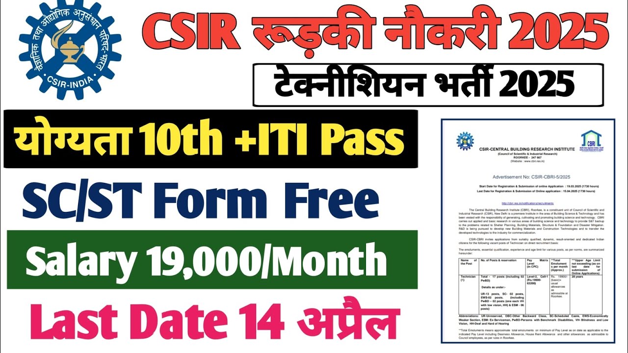 CSIR Roorkee Naukri Recruitment 2025, Trade  Digital photography//Fitter / Copa //Electrician