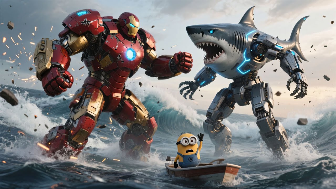 Mecha Shark vs Hulkbuster Iron Man – Minion in the Middle of Chaos! - Brainrot Italian