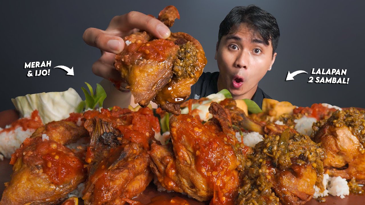 NGILER WOY!! MUKBANG AYAM GORENG LALAPAN SAMBEL MERAH & IJO PAKE NASI!!🥵