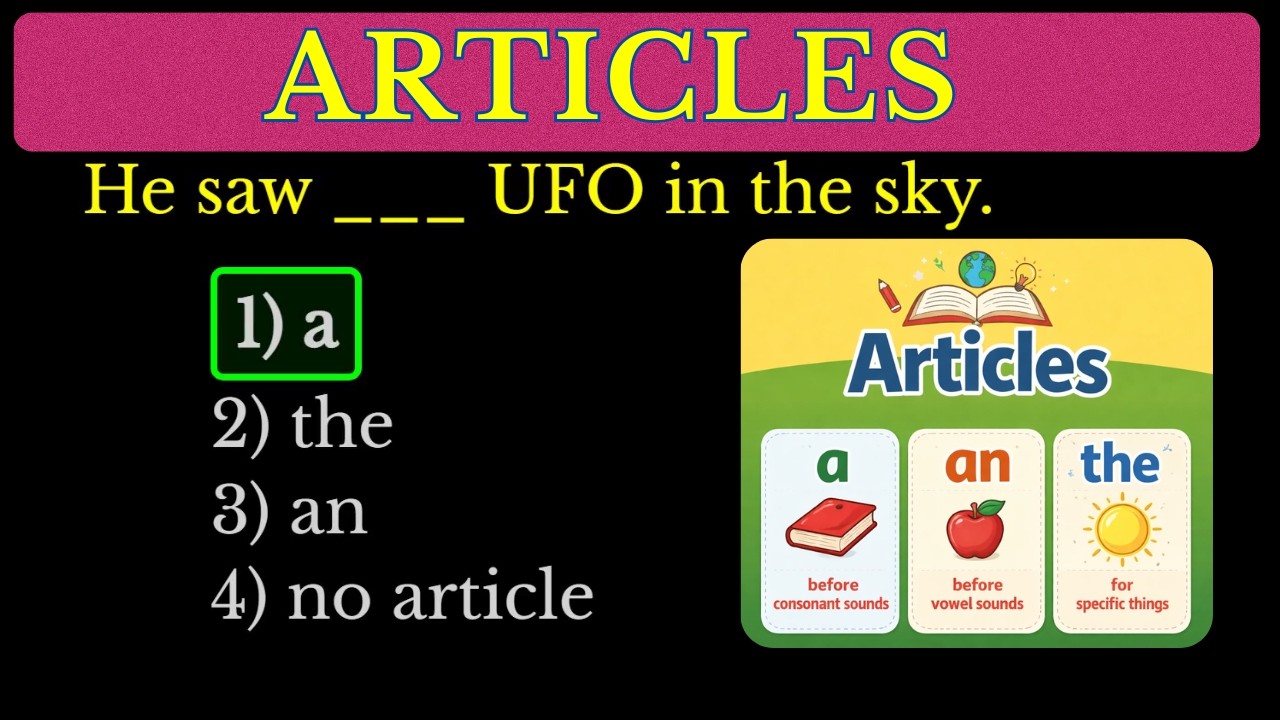 Articles - 50 MCQs | Mastering A, An, and The | Practice Quiz