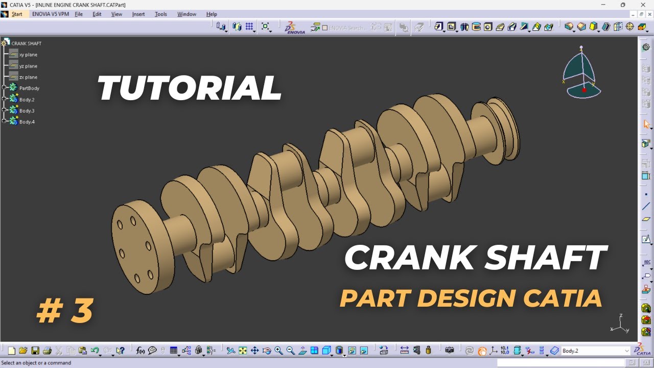 Crankshaft CAD Design in CATIA | 4 Cylinder Inline Engine Project (Part 3) #catiav5 #enginedesign