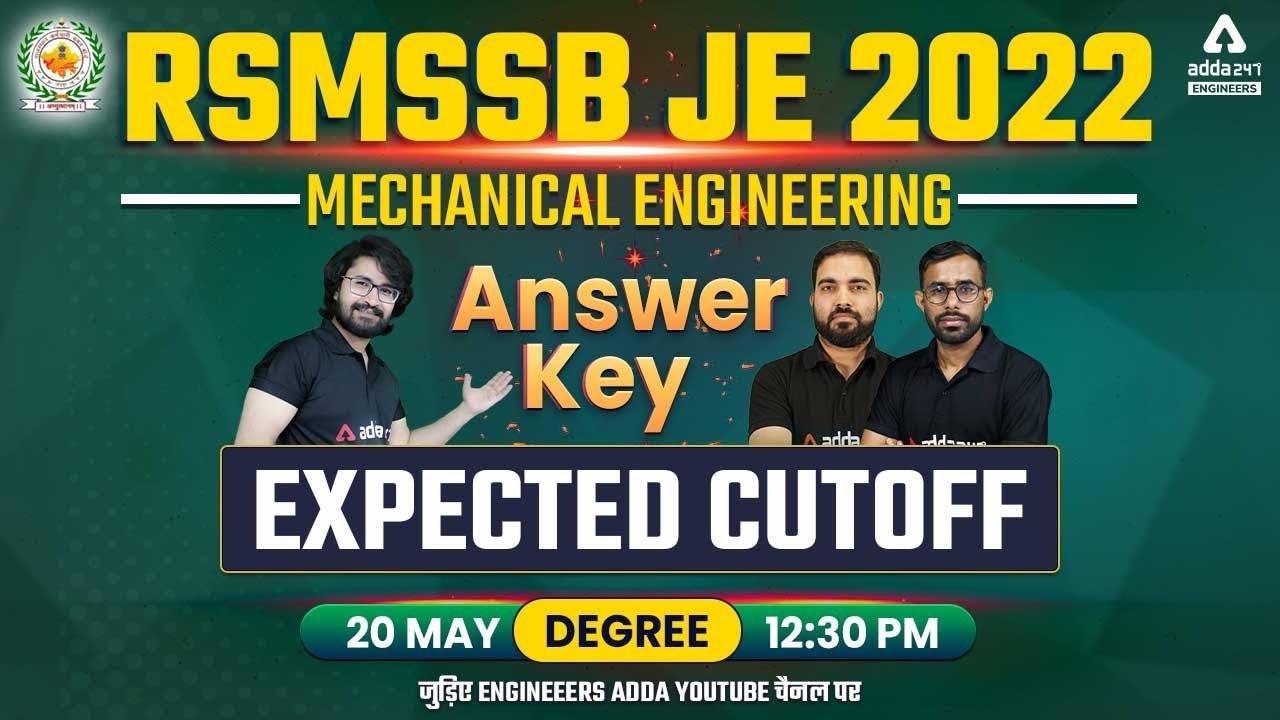 RSMSSB JEN Answer Key 2022 | 20 May Degree | RSMSSB JEN Mechanical Paper Solution & Expected Cut Off