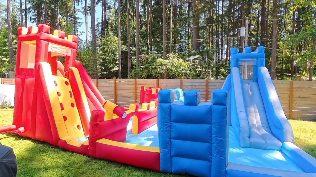 Costco Fort Soakington Inflatable water slide park unboxing & setup