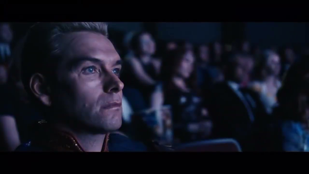 Homelander watches a movie, angrily