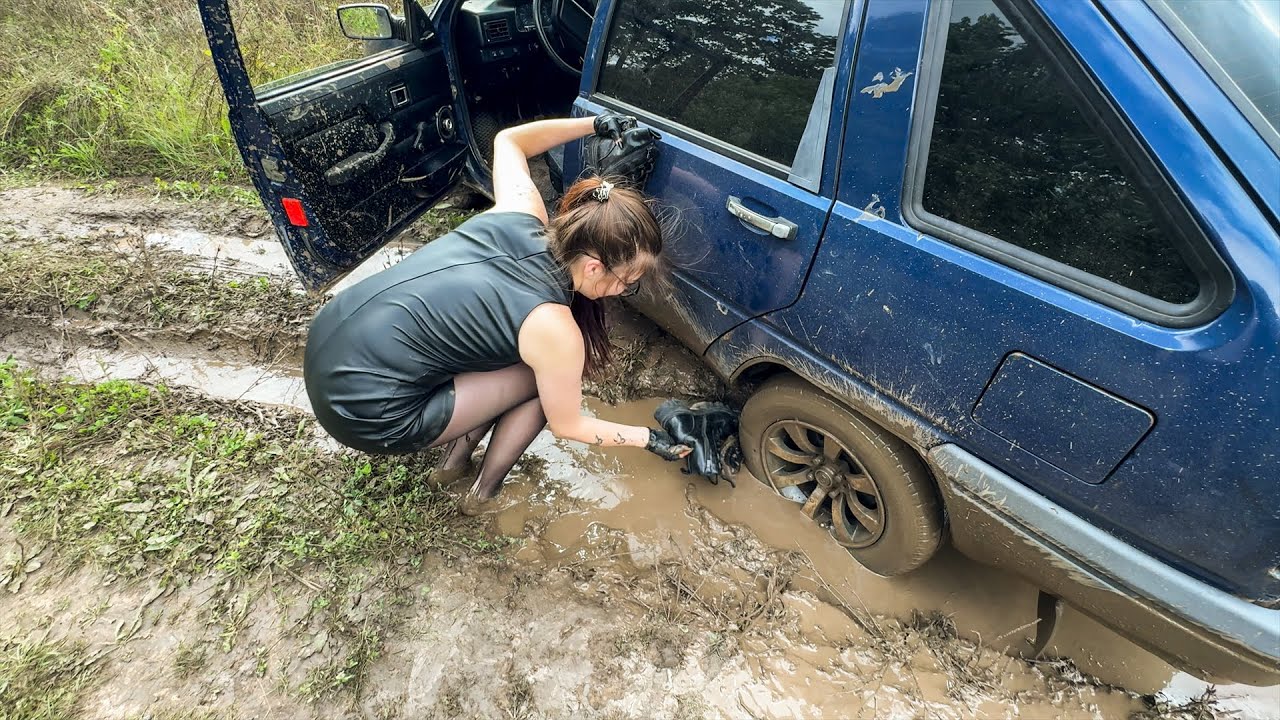 CAR STUCK || Behind the Scenes  "The Muddy Road to the Party" dirty pantyhose