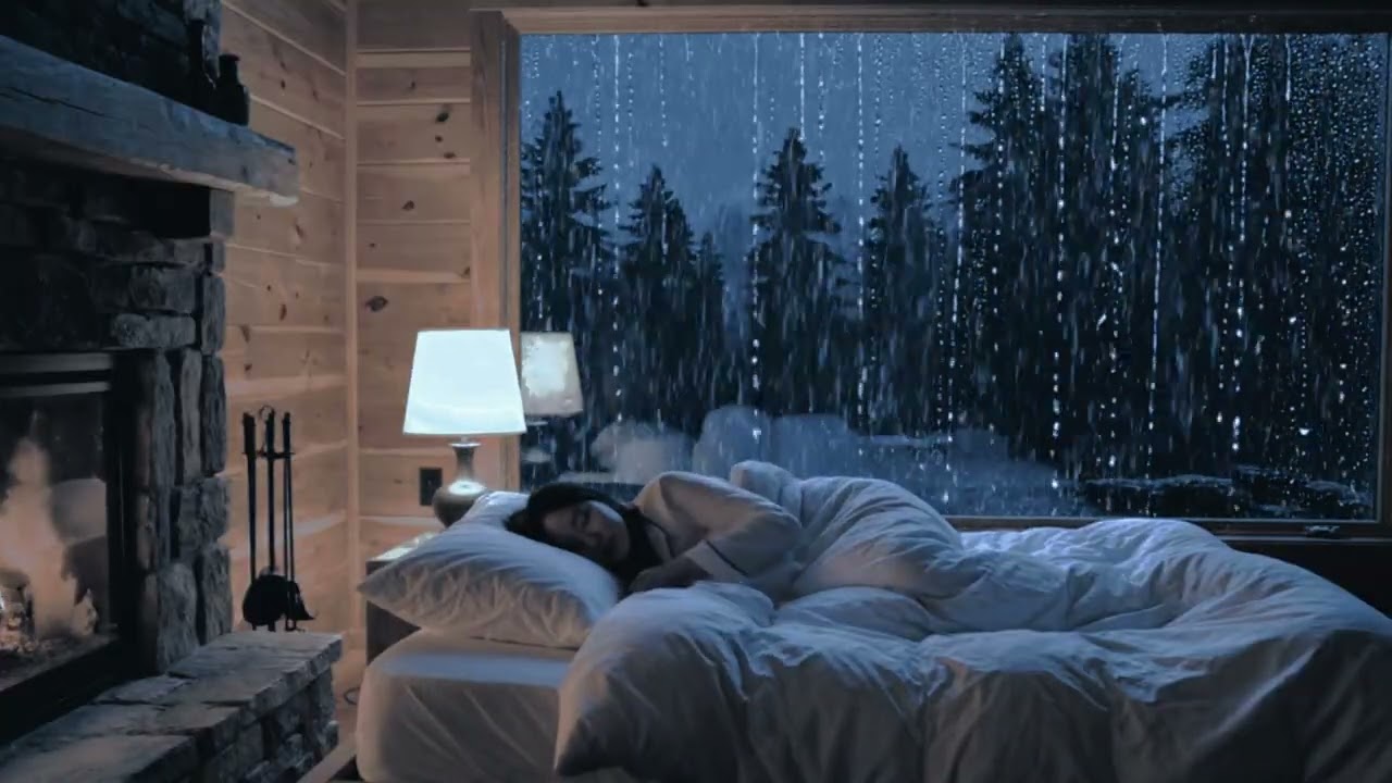 Fall Asleep Faster Tonight 😴 Peaceful Cabin Bedroom & Gentle Rain Outside