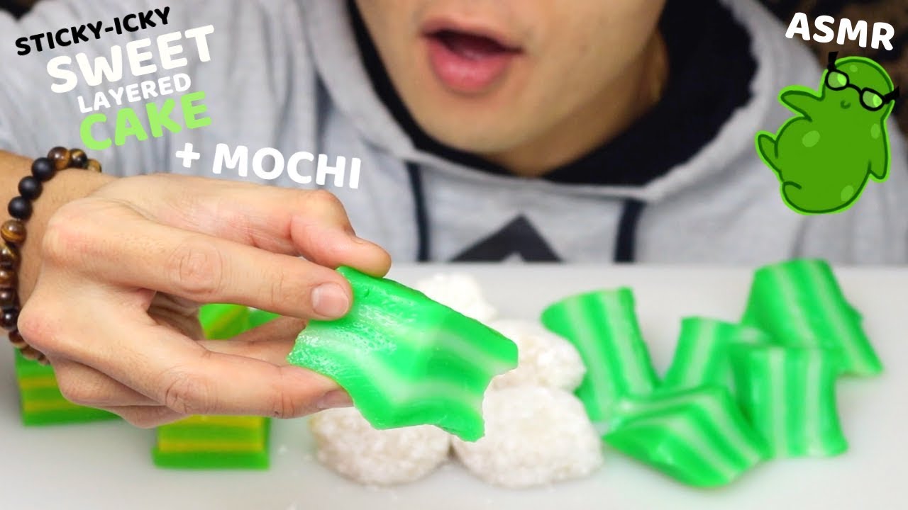 ASMR INTENSE STICKY SWEET LAYERED CAKE + COCONUT MOCHI | * No Talking Eating Sounds 먹방