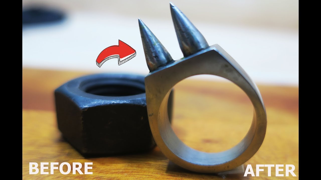 Making Metallick Ring With Thorns Very Sharp Spikes From a Nut