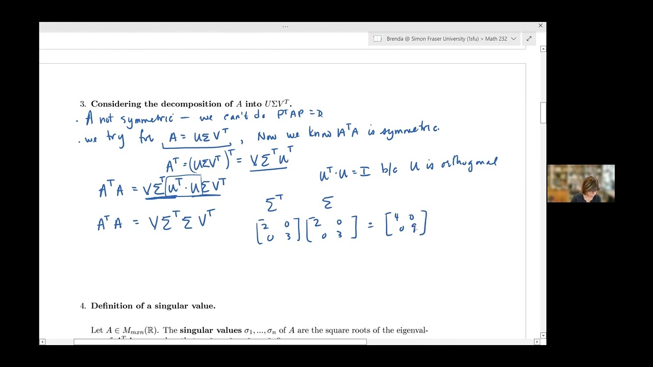 SFU MATH 232 8.5  Singular Value Decomposition.