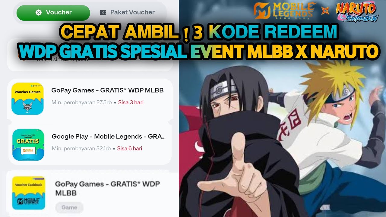 CEPAT AMBIL! 3 KODE REDEEM WDP GRATIS DI APK GOPAY SPESIAL EVENT COLLAB MLBB X NARUTO 2026 FASE 1