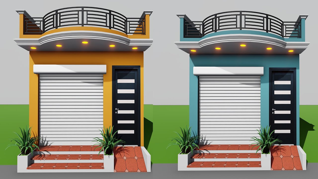 छोटे से प्लोट में एक दुकान तीन बैडरूम का मकान,3D 12 by 60 house elevation,12*60 house plan