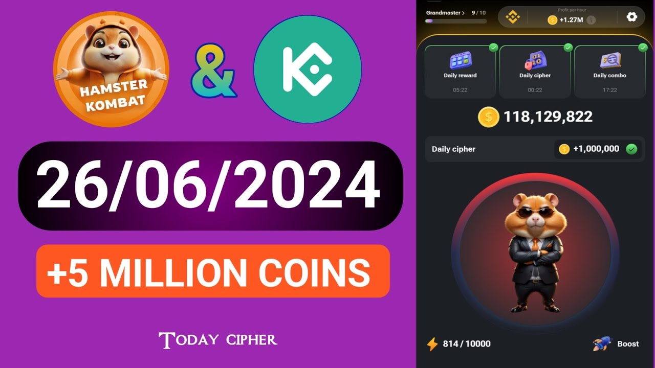 Hamster kombat today daily cipher cood. 26/06/2024 Hamster kombat|| Crypto Whale