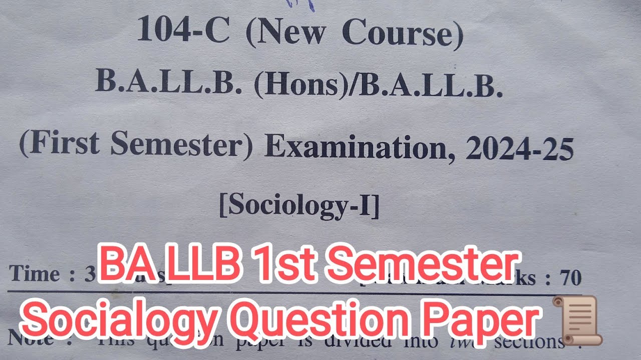 BA LLB 1st Semester Question Paper of Socialogy 📜||Previous Year Question Paper of BA LLB Socialogy 