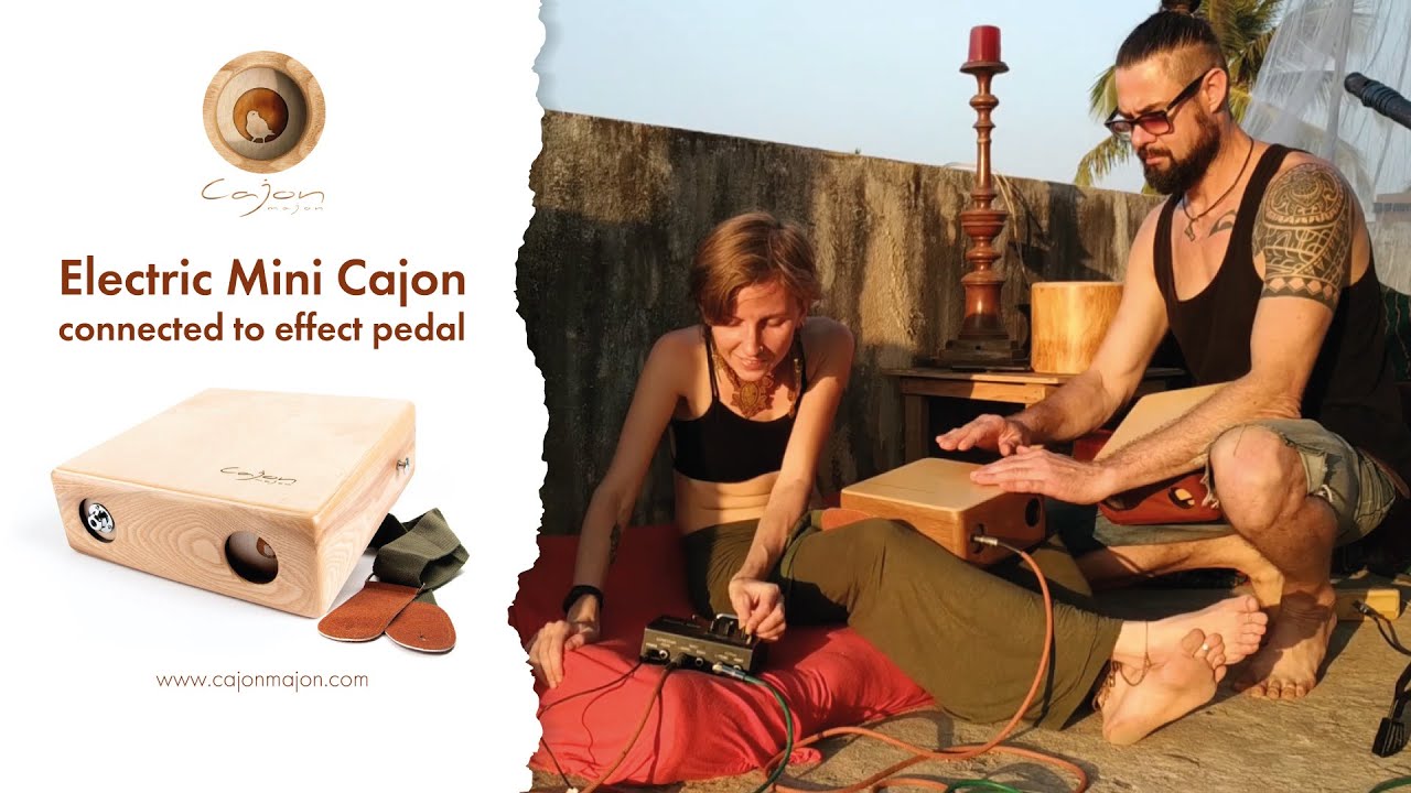 DEMOSTRATION of Electric Portable Cajon, connected to effect pedal. Travel drum box by Cajon Majon