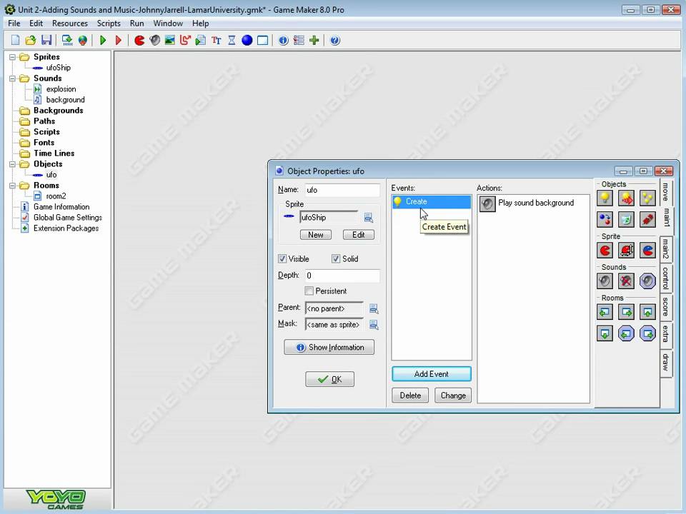 Unit 2-Adding Sounds and Music in Gamemaker 8