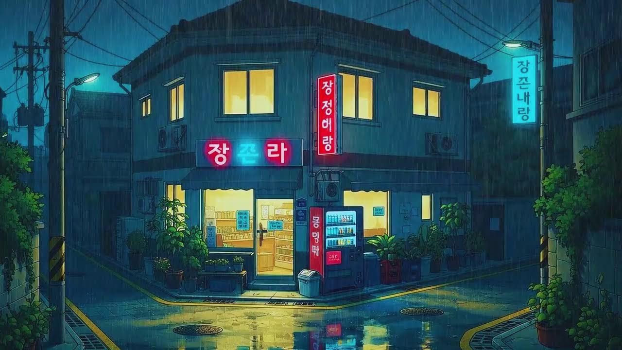 Rain Sounds and Lofi for Productivity in a Calm Korean Night for Stress-Free Work 😌