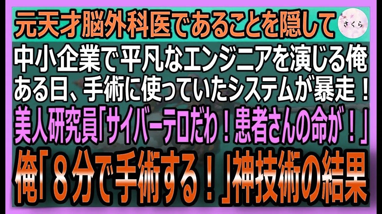 【感動する話】元天才脳外科医だが、今は指先の感覚を失った俺。美人研究者の研究がサイバーテロにあい、患者の手術が絶望的に…俺「8分で解決する」【いい話・スカッと・スカッとする話・朗読】