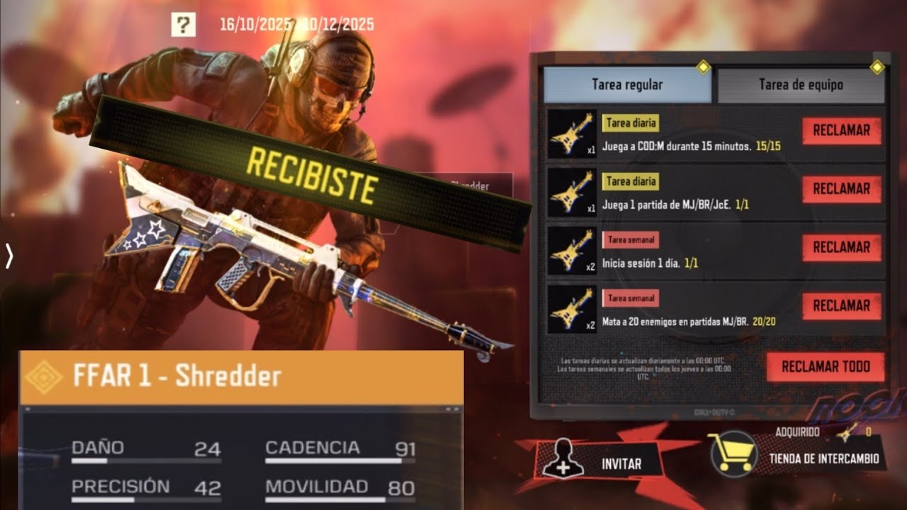 COMO CONSEGUIR ARMA LEGENDARIA  GRATIS FFAR 1 SHERDDER EN COD MOBILE  /FURIA DE Rock Codi invitacion
