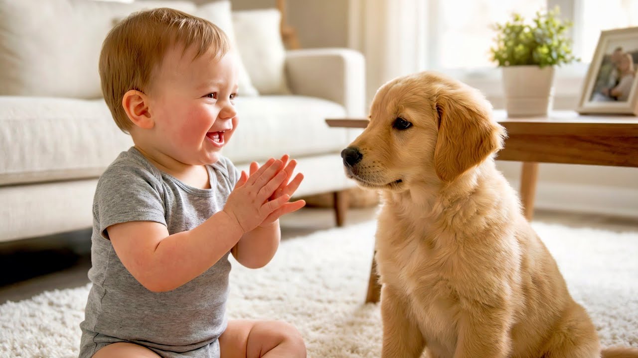 Puppy Copies Everything the Baby Does 😳 | Golden Retriever Mimics Baby