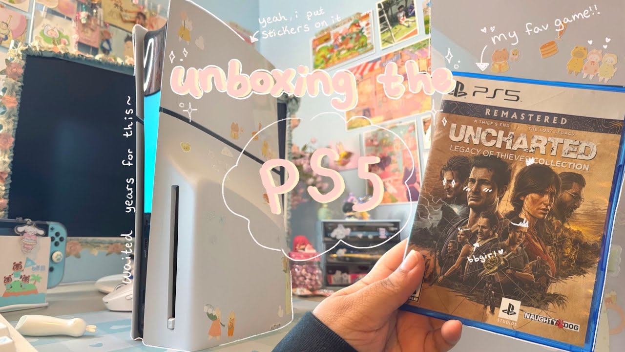 unboxing the ps5 (and putting cute stickers on it) 🌷🌼