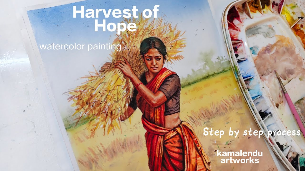 Harvest of Hope || Watercolor painting || Step by step process @kamalendu_artworks 👨‍🎨