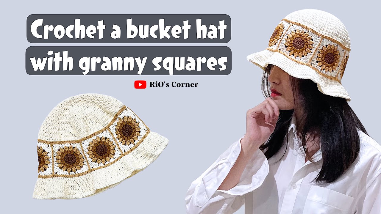 Crochet a bucket hat with granny squares | Hướng dẫn móc mũ ghép ô vuông họa tiết | RiO's Corner