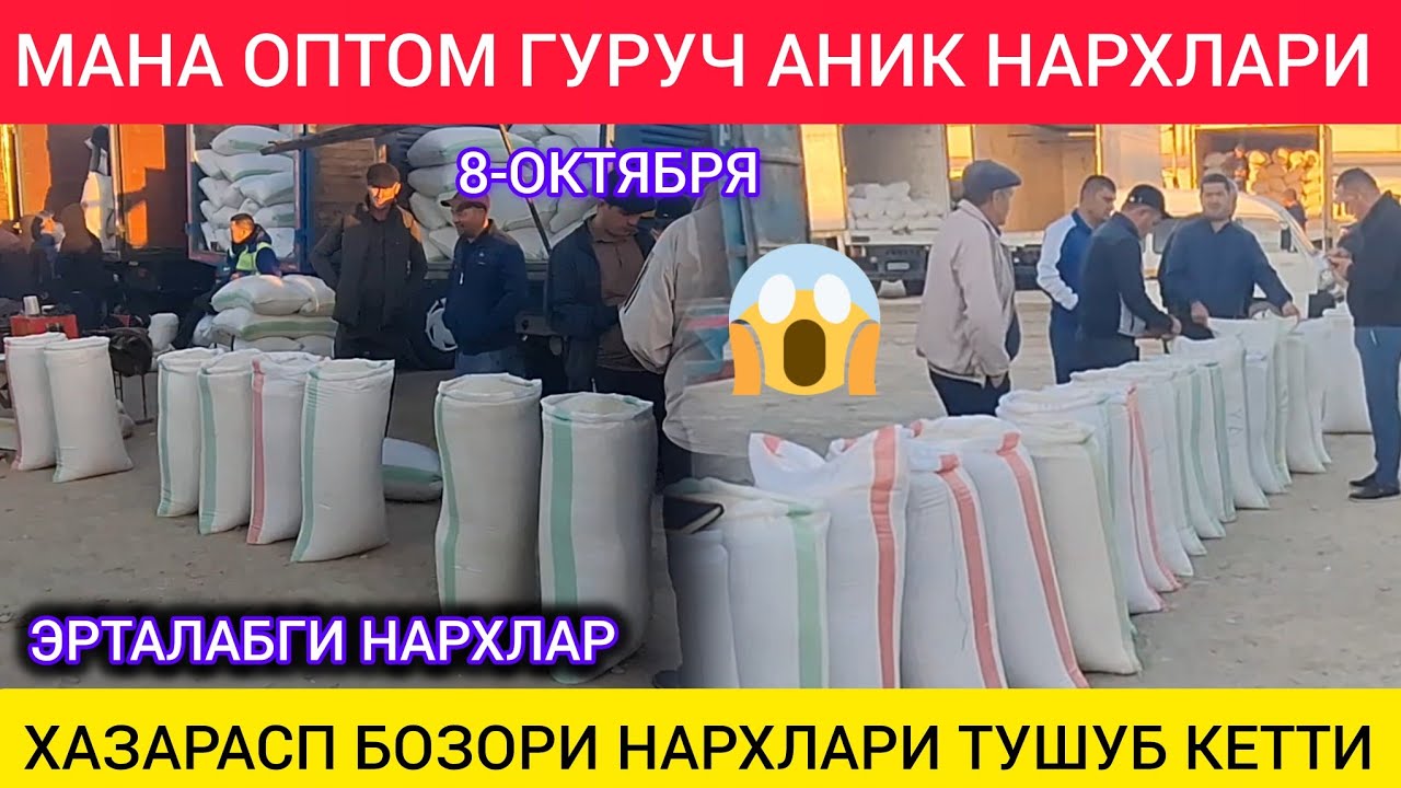 ХОРАЗМ ХАЗАРАСП ОПТОМ ГУРУЧ БОЗОРИ АНИК НАРХЛАРИ 8-ОКТАЯБРЯ 2024 Г.