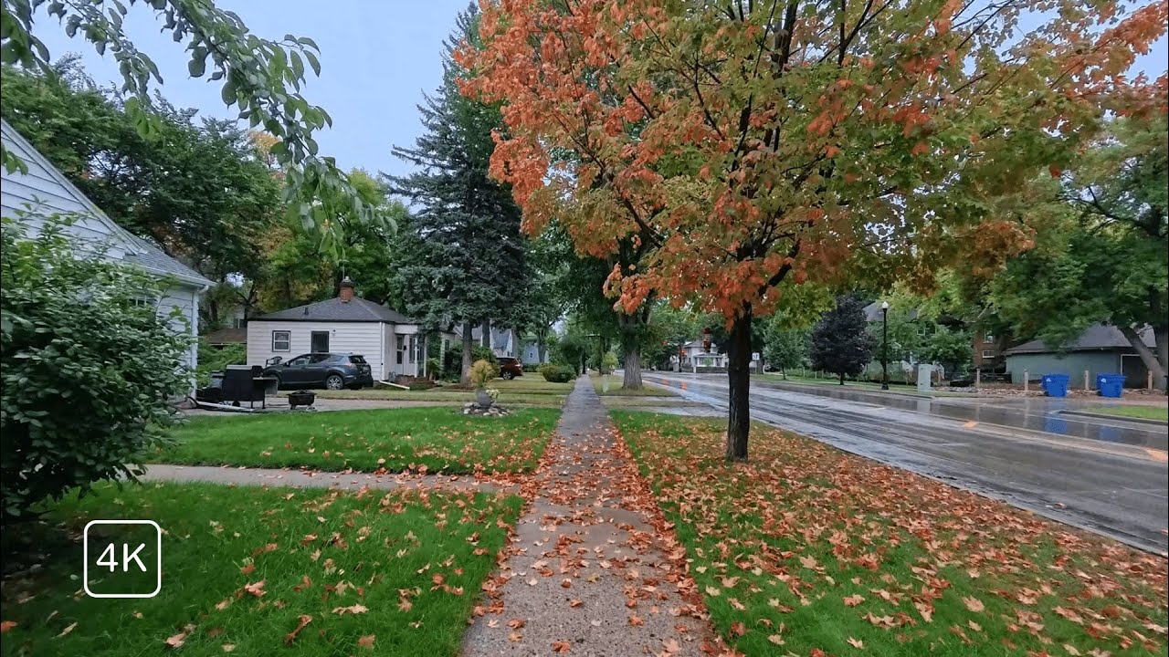 Rainy Autumn Walk in North Fargo | Relaxing Nature Sounds for Sleep & Study [4K]