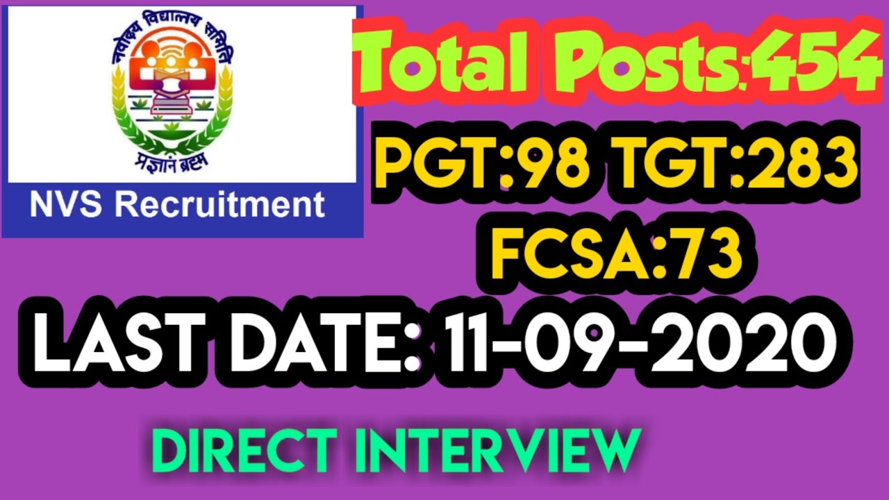 NVS Recruitment 2020||PGT,TGT,FCSA||