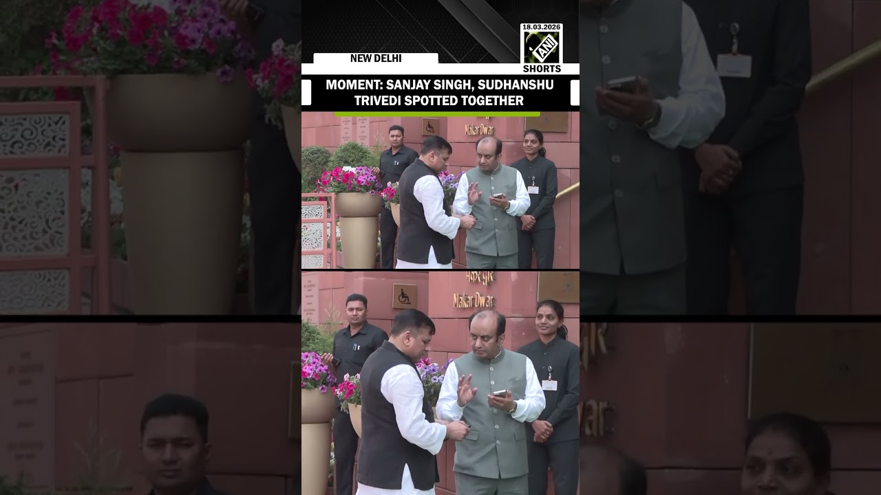 WATCH: AAP's Sanjay Singh, BJP&rsquo;s Sudhanshu Trivedi spotted having chit chat outside parliament