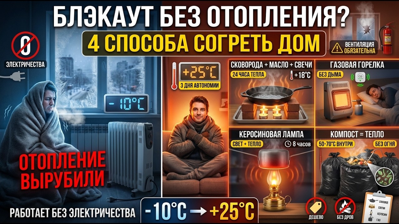 БЛЭКАУТ 3 ДНЯ БЕЗ ОТОПЛЕНИЯ? 4 способа согреть дом ПРЯМО СЕЙЧАС 🔥 (работает)