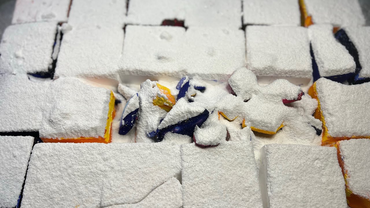 Dyed and fresh soft blocks covered in powder
