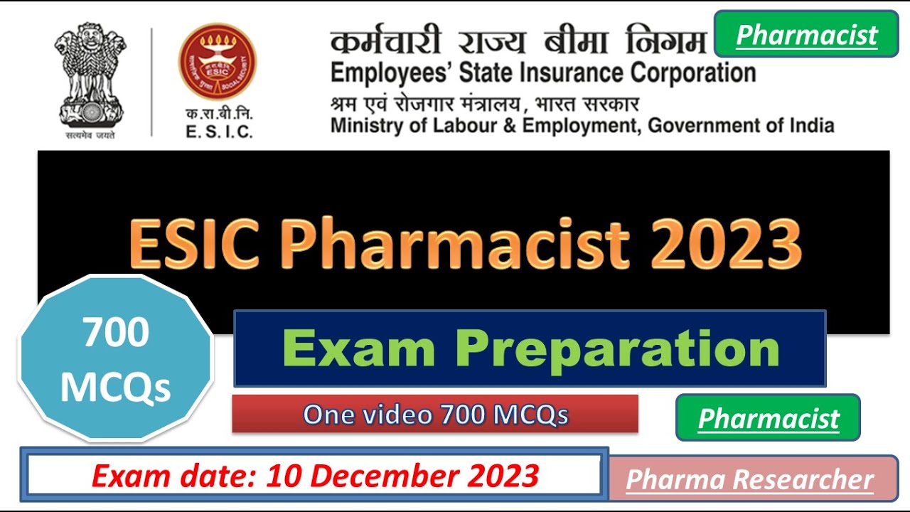 ESIC Pharmacist Exam Preparation Revision 700 mcqs Exam date 10 December 2023 #pyq #pharmacist #esic