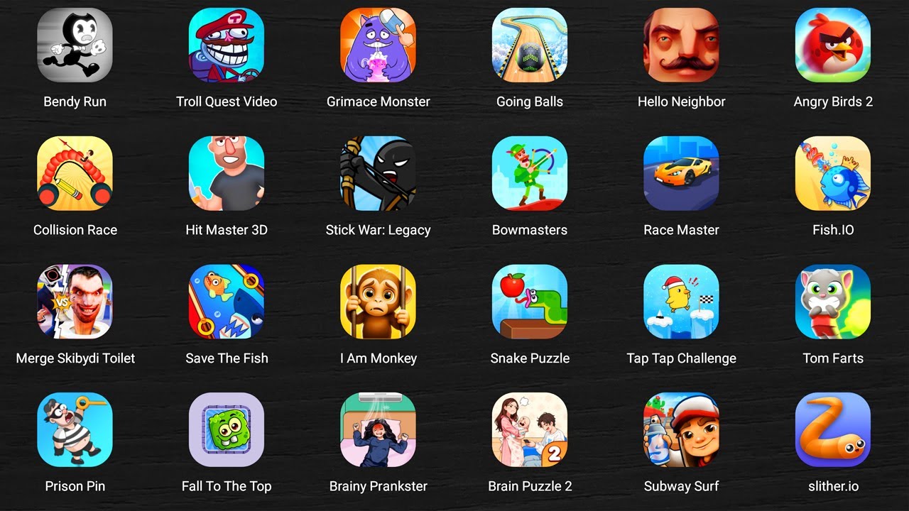 Roblox,Toilet Monster,Cut the Rope 2,Crazy Dino Park,Bouncemasters,Crazy Office,Snake Hero,Fish.IO