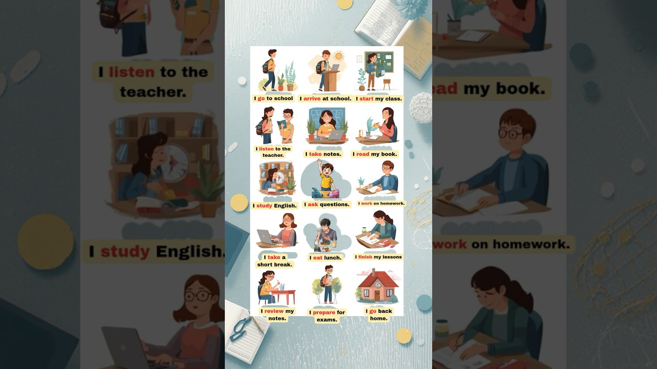 Daily Study Routine in Easy English | Simple Sentences for Beginners 📘 #english #spokenenglish