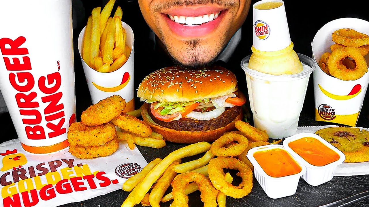ASMR BURGER KING ICE CREAM CONE CHICKEN NUGGETS WHOPPER FRIES ONION RINGS MUKBANG EATING SHOW SOUNDS