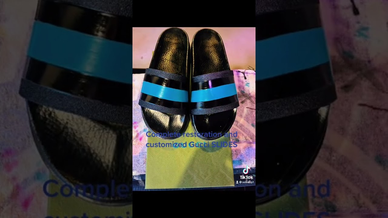 Complete restoration and repaint on a pair of Gucci slides&hellip;&hellip;. THIS IS A MUST WATCH ￼