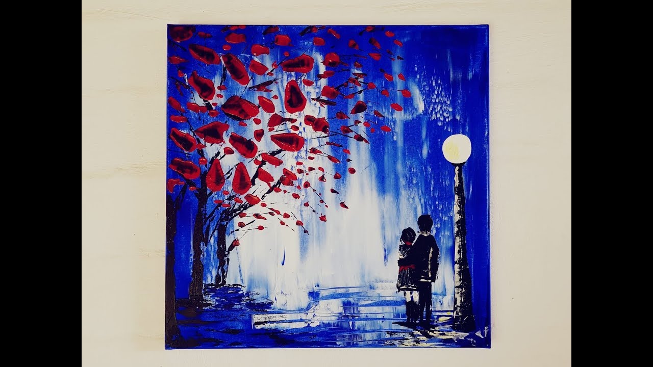 Acrylmalerei - ein schnelles Herbstbild mit Spachtel - acrylic painting autumn  - 3D