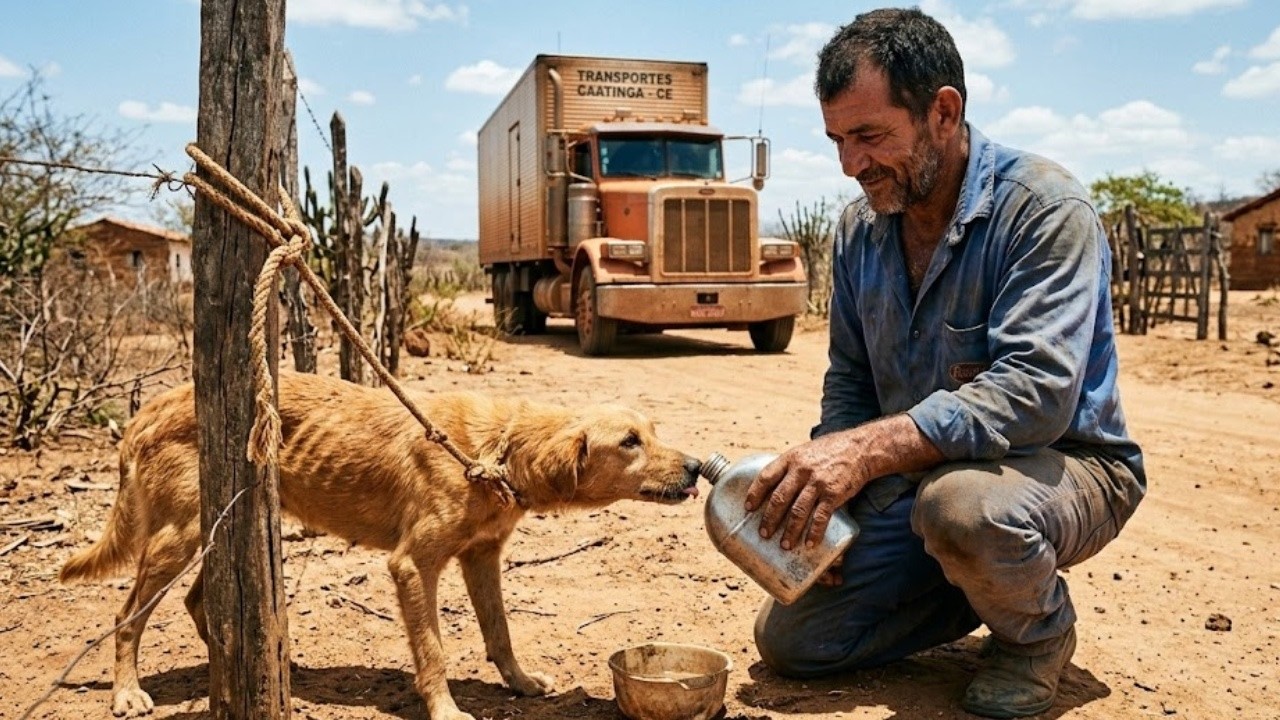 CAMIONERO RESCATA PERRO CARAMELO AMARRADO EN LA CARRETERA DESDE HACE 5 DÍAS... ENTONCES OCURRE ALGO.