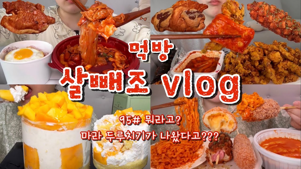 [먹방브이로그#95] 맛있는 거 많아서 즐거우세요?ㅎㅎ 즐거우시냐고요🤓 마라두루치기,카레통닭+신전떡볶이, 성심당 망고시루, 의성마늘핫도그+트러플치즈핫도그,까르보불닭,크붕이+크루키