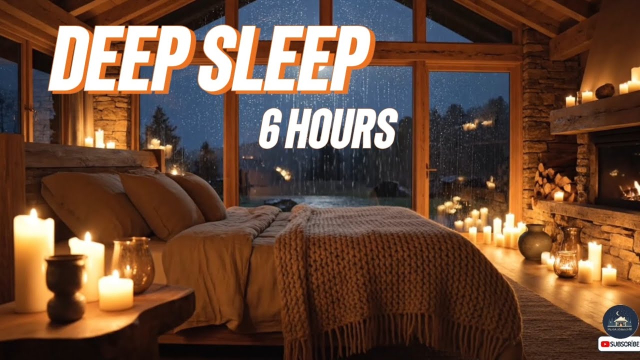 Rain Sounds for Sleep 🌧️ Fireplace Ambience (6 Hours) | Cozy Cabin + Black Screen