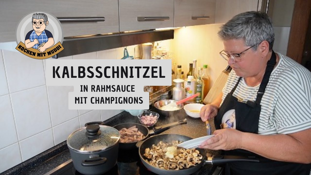 Kalbsschnitzel (geschnetzelt) in Rahmsauce mit Champignons