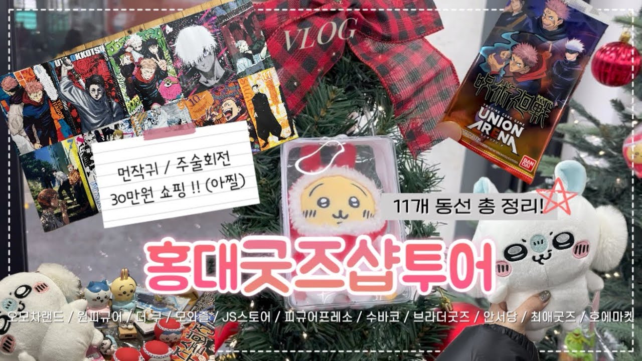 [#vlog] 홍대 굿즈샵 투어 11개 총정리편 | 먼작귀 | 치이카와 | 주술회전 | 무려 30만원 하울 😂💸 | 톰의 하루♥️