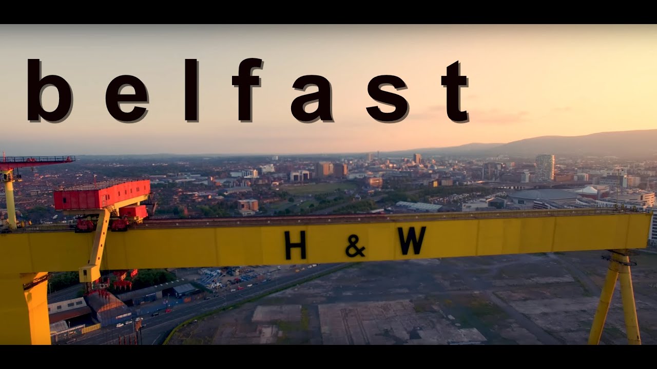 Belfast - Drone footage 4k over Belfast's famous shipyard and cranes