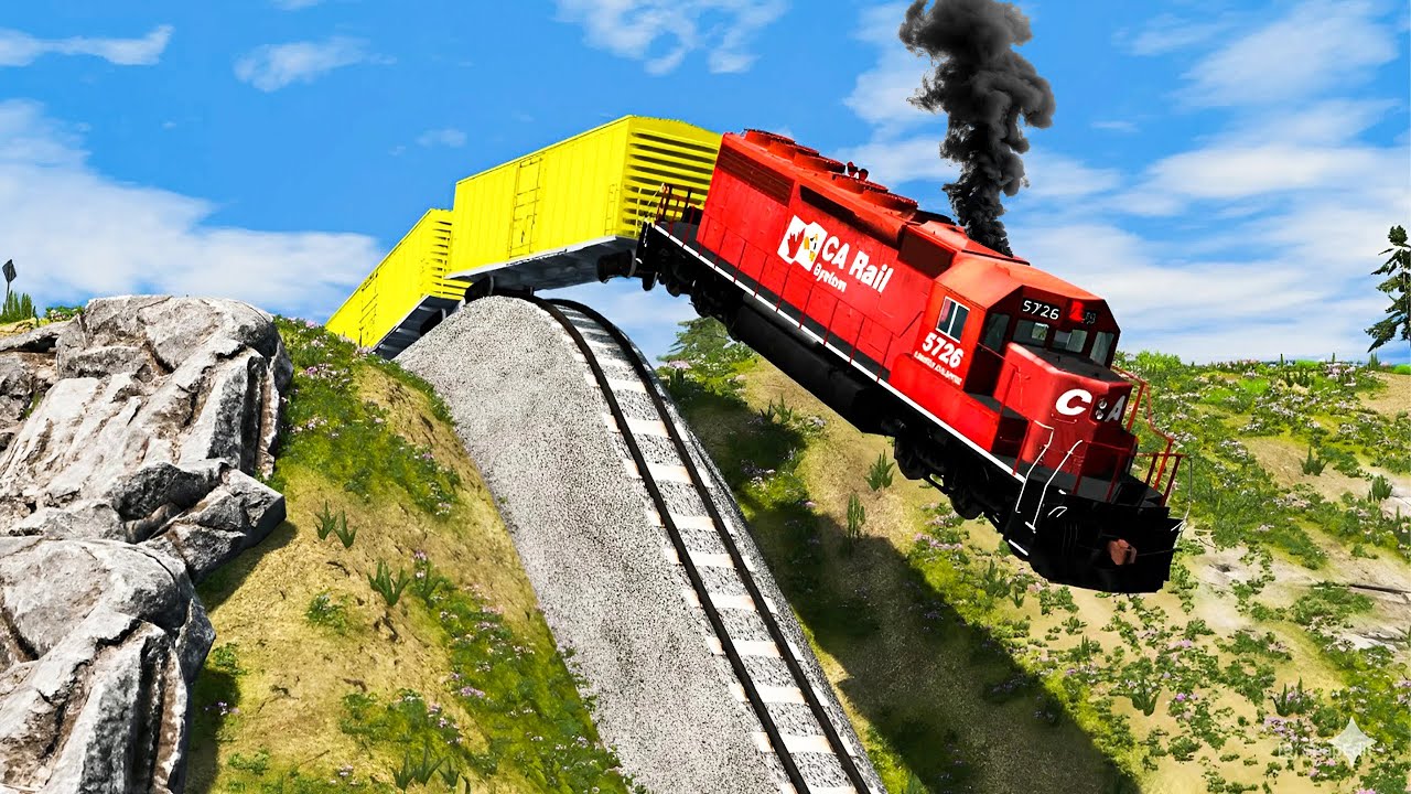 Train vs Steep Slope #5 - Cars vs Train - BeamNG.Drive