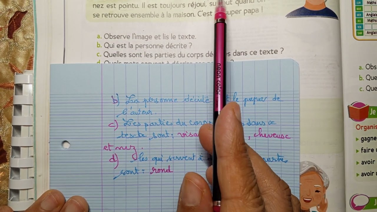 CE1: Production d' écrit : Décrire une personne  page  44. Le trésor des mots.
